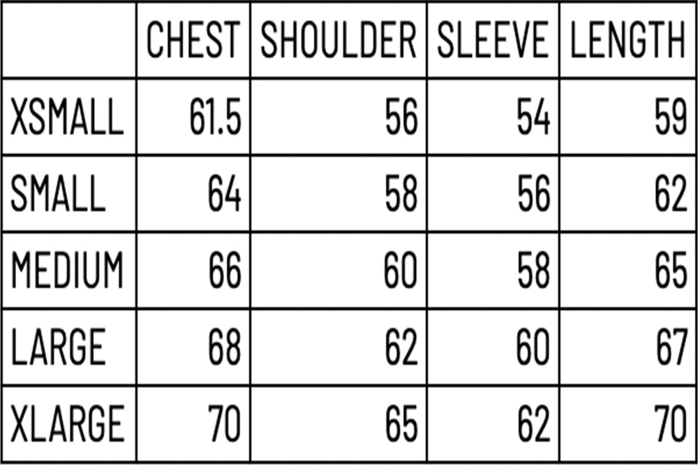 Size Chart for Blueprint Sweater