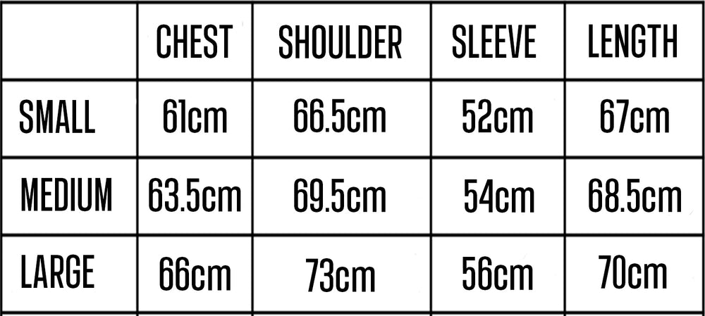 Size Chart for Tiger Hoodie
